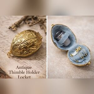 Antique Gold Plated Sewing Thimble Locket Pendant